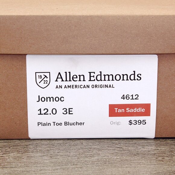 * worn 2x * Allen Edmonds JOMOC Blucher 12 EEE Wide Tan Saddle * add $15 Trees - Picture 11 of 13